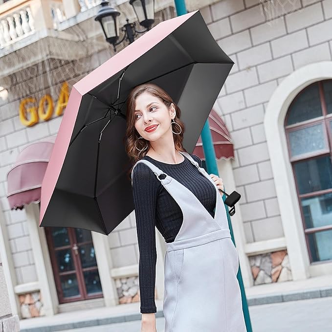 Travel Mini Compact Folding Umbrella with Case - UV Sun & Rain Protection, Lightweight Portable Pocket Umbrella for Women Men Kids, Fits Purse Backpack