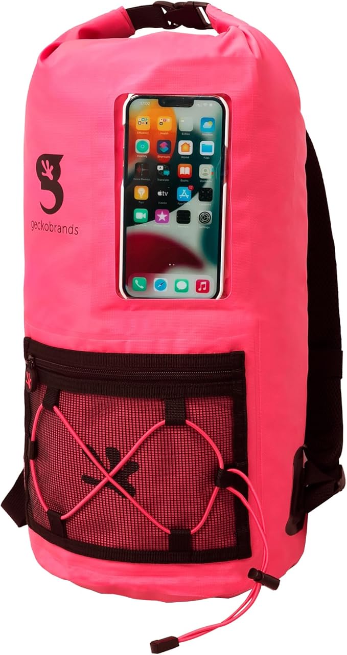 geckobrands Hydroner 20L Waterproof Dry Bag Backpack – Lightweight Roll-Top Bag with Clear Phone Pouch for Outdoor Activities