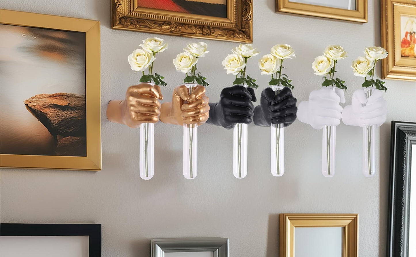 2 Pieces Wall Sculptures, Hands Vase Home Decor, Wall Mount Art Sculpture, Unique Wall Art Statue, Funky Flower Vase Decorations, Modern Eclectic Hanging Decor,Hands Statue (Gold)