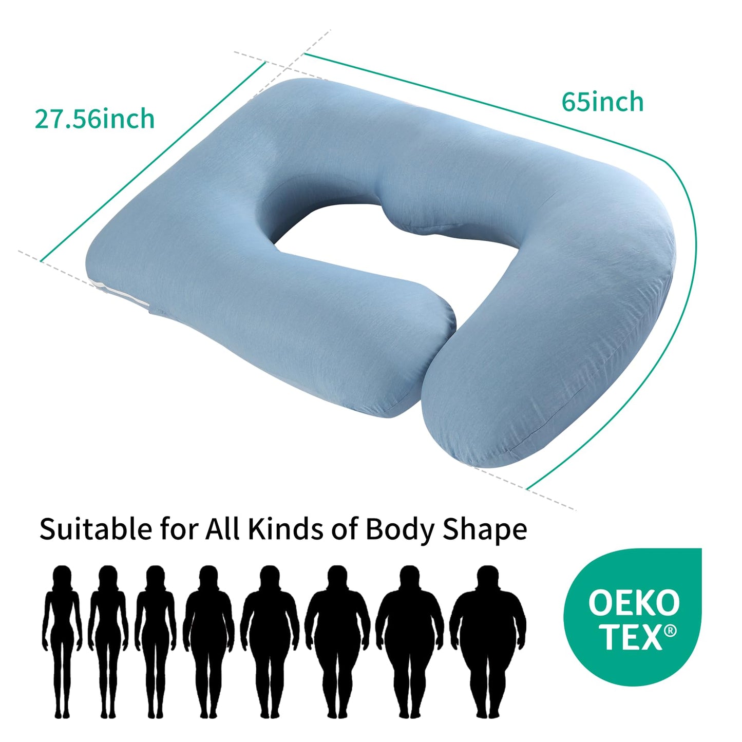 U-Shaped Pregnancy Pillow for Sleeping, Full Body Support for Back, HIPS & Belly - 65 Inch Maternity Pillow with Machine Washable Cover | Maternity Essential
