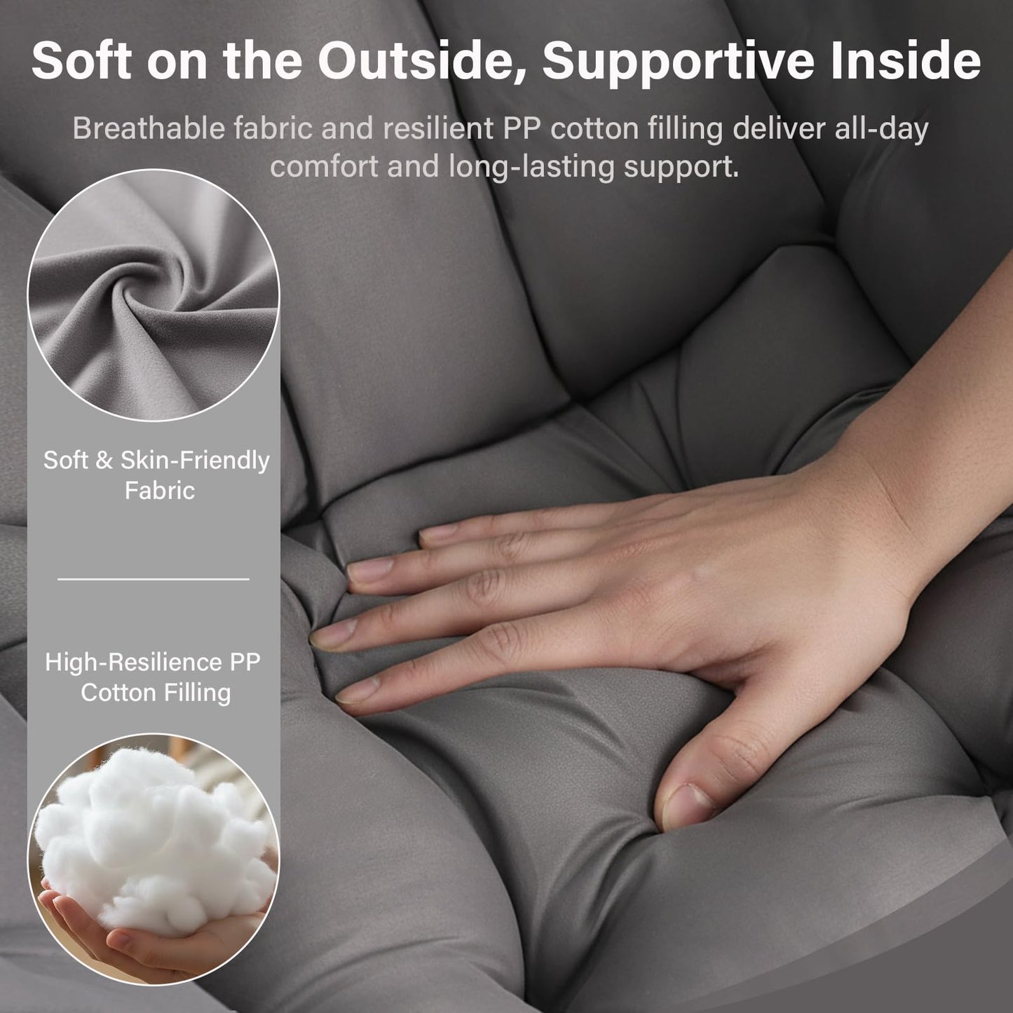 YOTATING Lazy Chair with Ottoman, Lounge Accent Arm Chair with Armrests, Side Pocket and Footrest, Leisure Upholstered Sofa Reading Chair with Footstool for Living Room Bedroom, Dark Grey