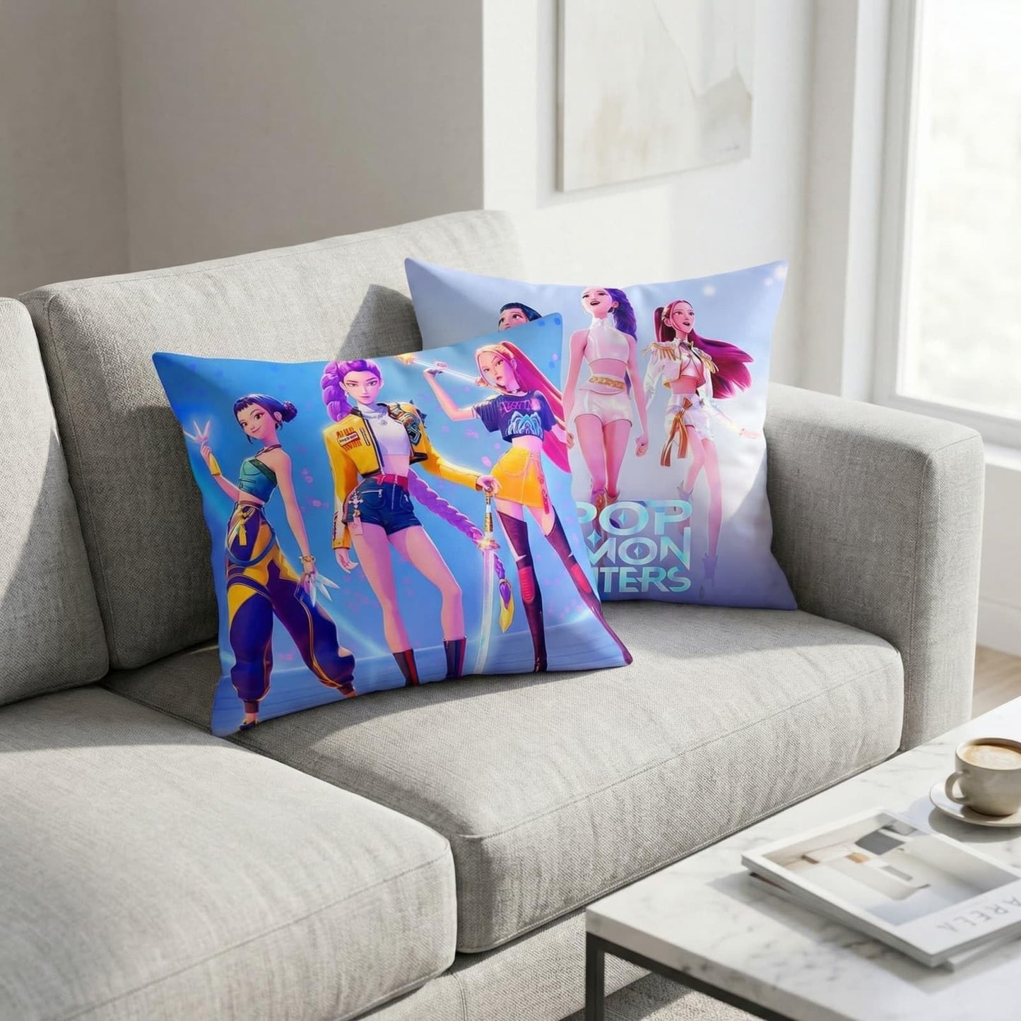 GISEO Demon Movie Hunters Pillow Covers, 2 Pack 18" x 18" Korea Pop Unique Designs Decorative Throw Pillow Cases for Themed Parties & Room Decor