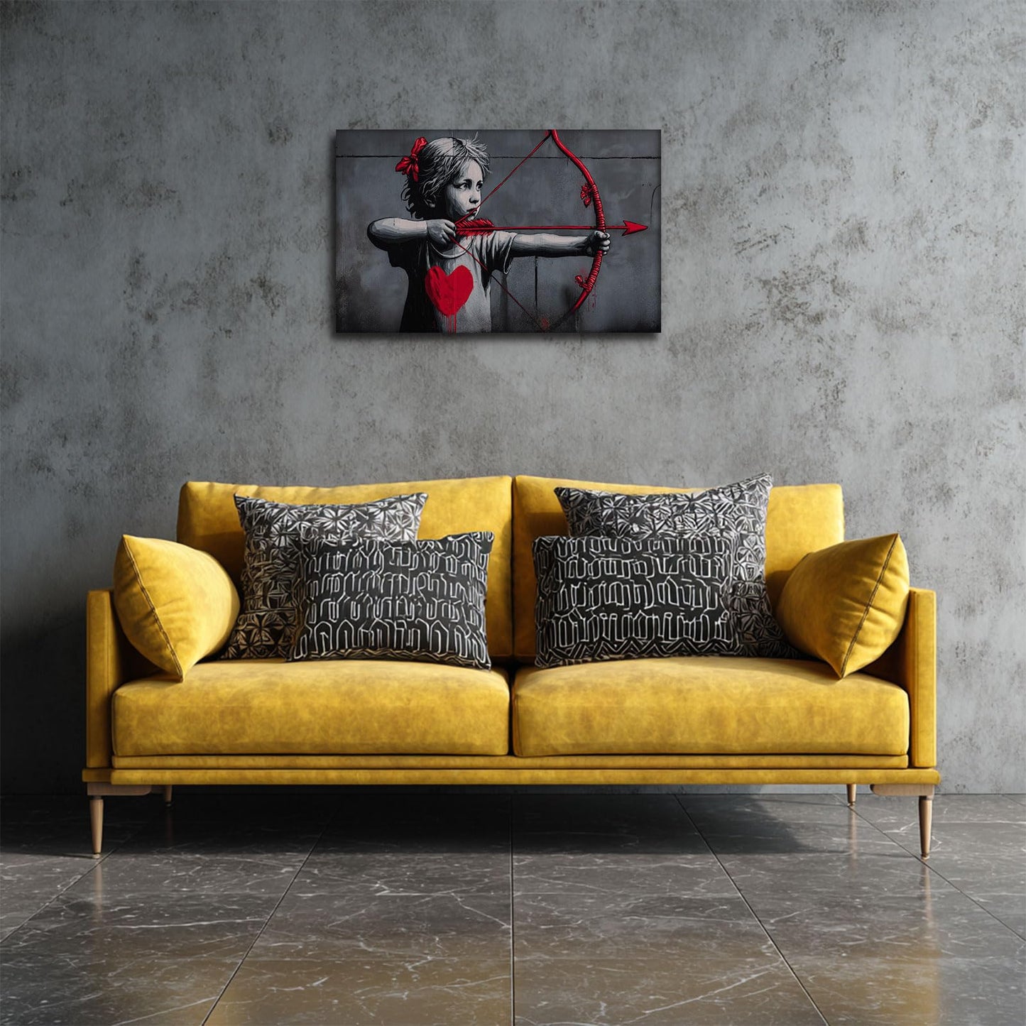 Halioyo Girl with Arrow Canvas Wall Art, Romantic Graffiti Street Art Print with Red Heart Poster, Morden Black Red Wall Decor for Living Room Bedroom Dorm Home Decor, Ready to Hang(12x16 inch)