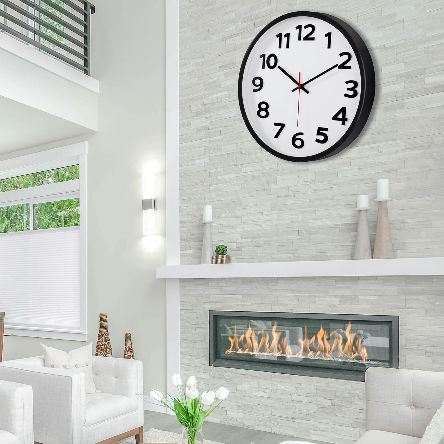 Keepcross 14 Inch Wall Clock Battery Operated Silent Non-Ticking, 3D Big Numbers Easy to Read, Analog Quartz Round Clock