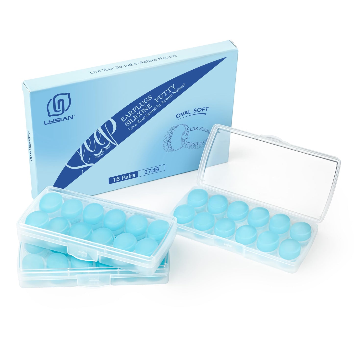LYSIAN Soft Moldable Silicone Earplugs – 18 Pairs, SNR 27dB Noise Cancelling Ear Plugs for Sleep, Swim, Travel & Snore. Comfortable, Reusable