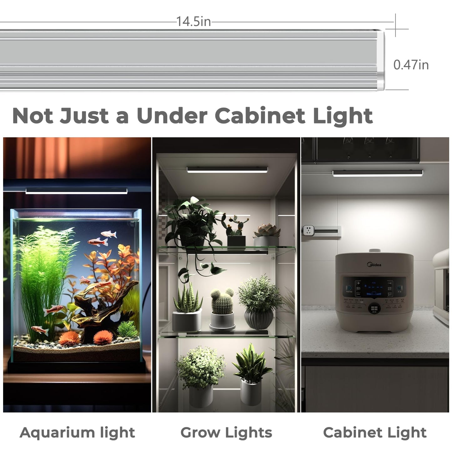 ASOKO LED Under Cabinet Lighting,3 Color Changing(2700K, 4000K,6000K), 14.5in USB Plug-in Under Desk Light, Dimmable LED Grow Light for Home Kitchen,Cabinet,Pantry