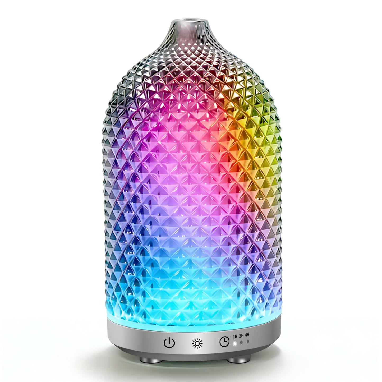 Peuesty Essential Oil Diffuser 150ml, Glass Diffuser with Ultrasonic Small Humidifier, 7 Color Lights, 1/2/4H Timer, Quiet Auto Shut-Off Oil Diffuser for Bedroom, Home, Office (Silvery)