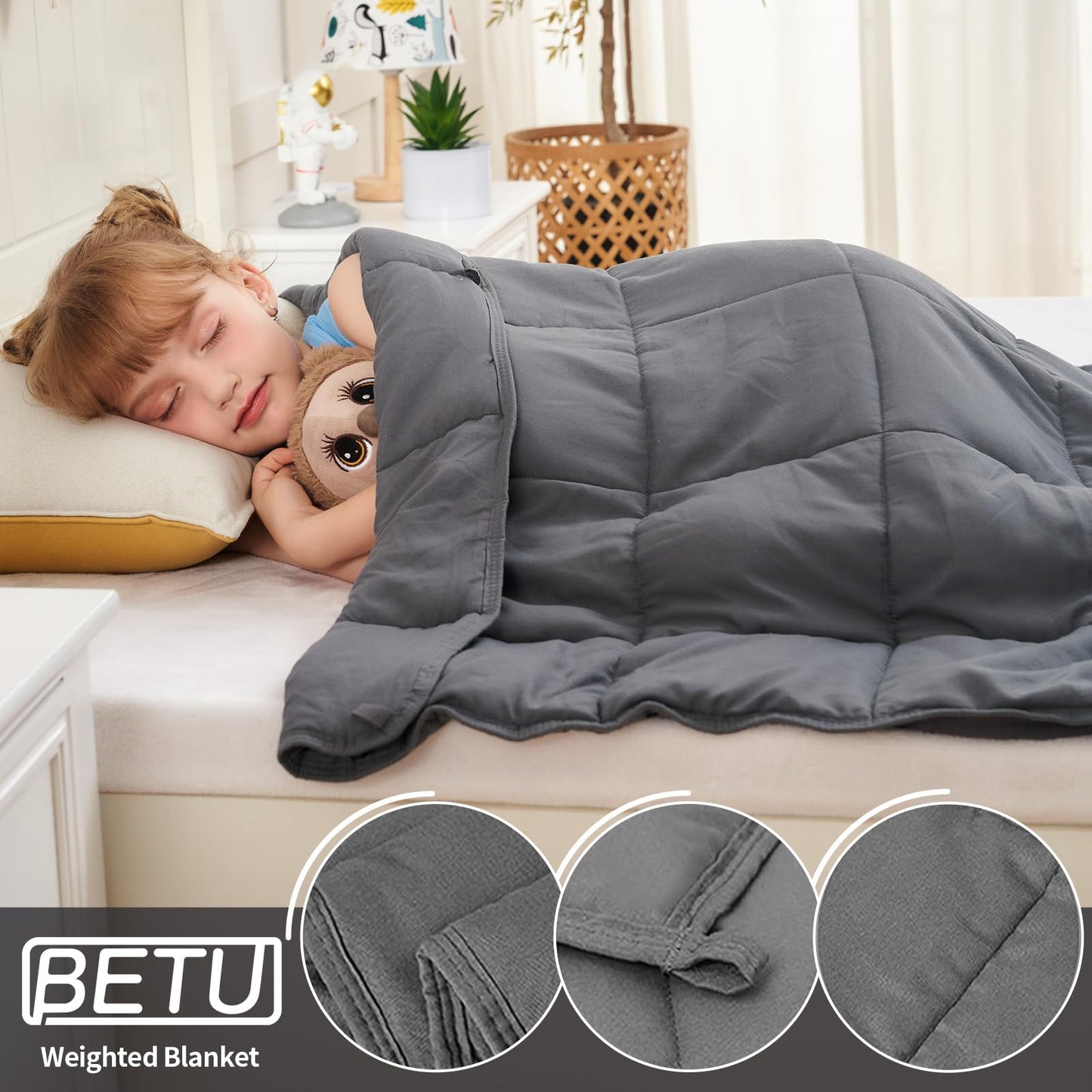 Weighted Blanket Kids 5lbs, 36"x48", Cooling Heavy Throw Blanket for 40-60lbs, Microfiber Soft Thick Big Blankets Weighted Comforter Breathable Gift, Grey
