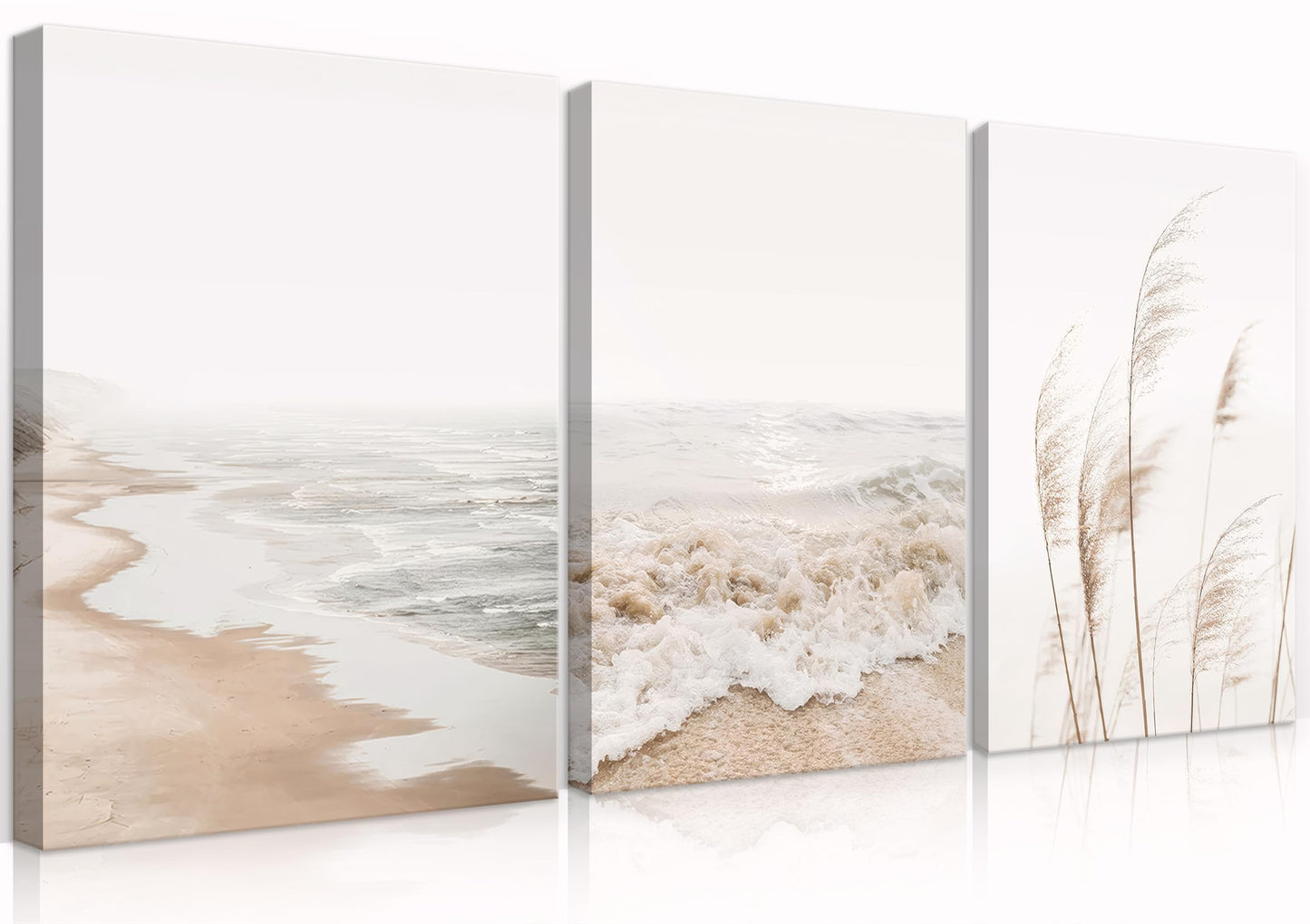 HDXUFJQ Neutral Beach Coastal Canvas Wall Art Beach Boho Botanical Pampas Grass Wall Decor Minimalist Nature Landscape Pictures Painting Summer Ocean Prints Waves Artwork(12"x16")