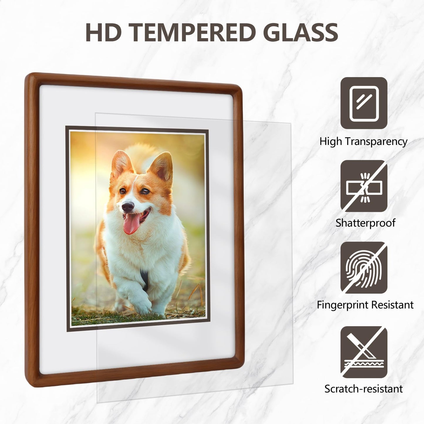 SZKYSJGS 5x7 Wood Picture Frame, Solid Natural Walnut Rounded Corner Photo Frame with Tempered Glass, 5 x 7 Wooden Frame Matted to 4x6, Wall or Tabletop Display