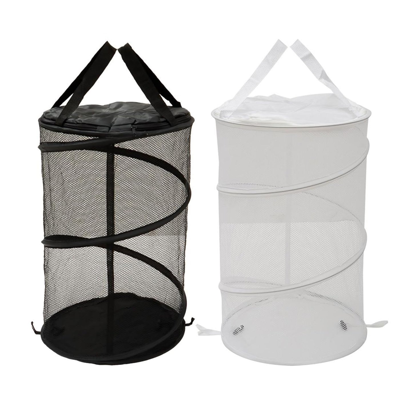 hobbyme 2PCS Large Collapsible Round Popup Laundry Hamper with Lid,Foldable Mesh Hamper with Reinforced Handles and Solid Bottom,White and Black Laundry Basket