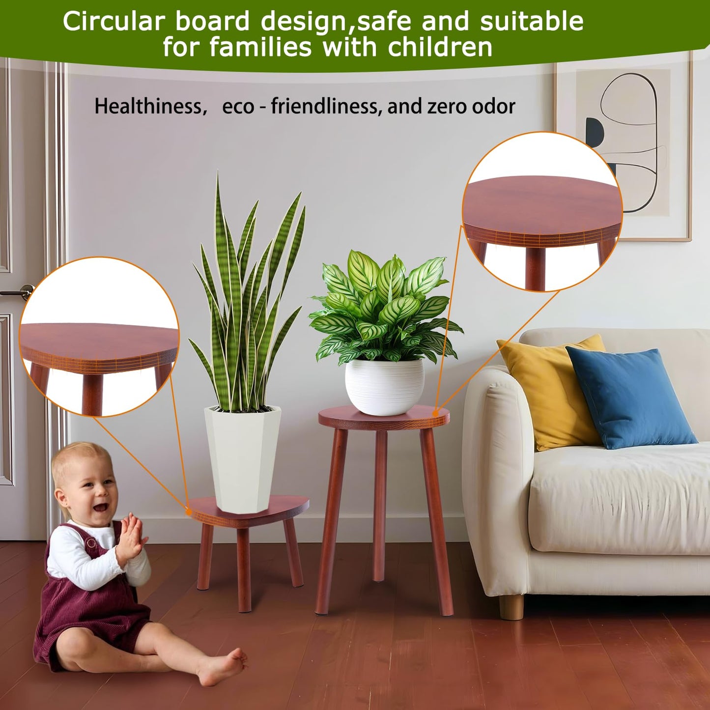 Eocogup Plant Stand Indoor,2 Pack Single Plant Tables Indoor,Planter Stand,Multi-purpose Plant Shelf for Living Room Balcony Garden Patio Office,Walnut