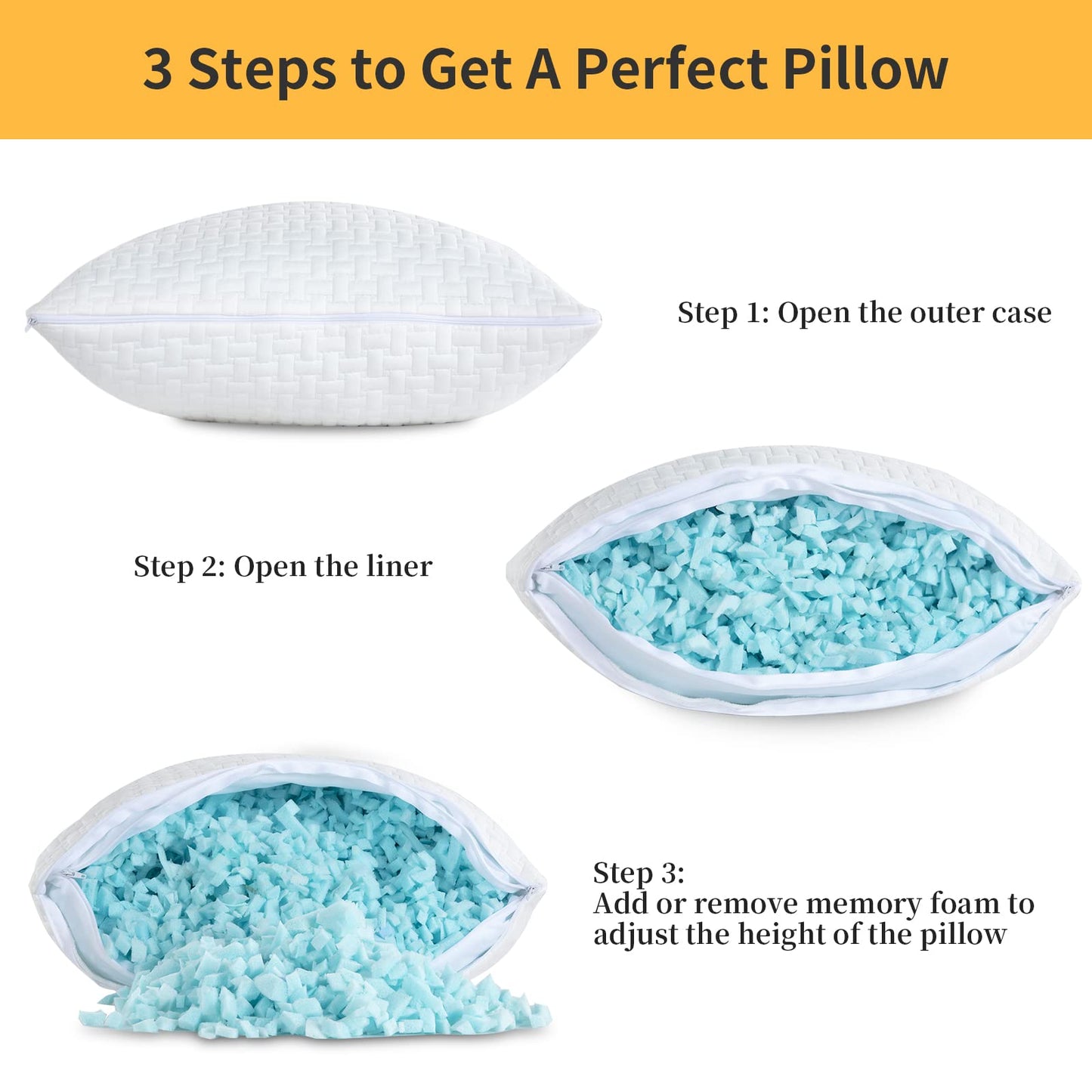 HOMBYS 2 Pcs Extra Firm Bed Pillows for Sleeping, Shredded Memory Foam Pillows Queen Size, for Side, Back, Stomach Sleepers, 40% Viscose Derived from Bamboo Cooling Cover