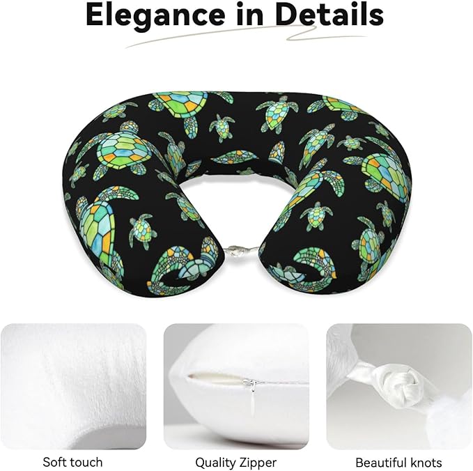 Neck Pillow Memory Foam Chin Cushion with Breathable Cover Space Watercolor Turtle Black, Cute Airplane Car Pillows for Office Head Pain Relief