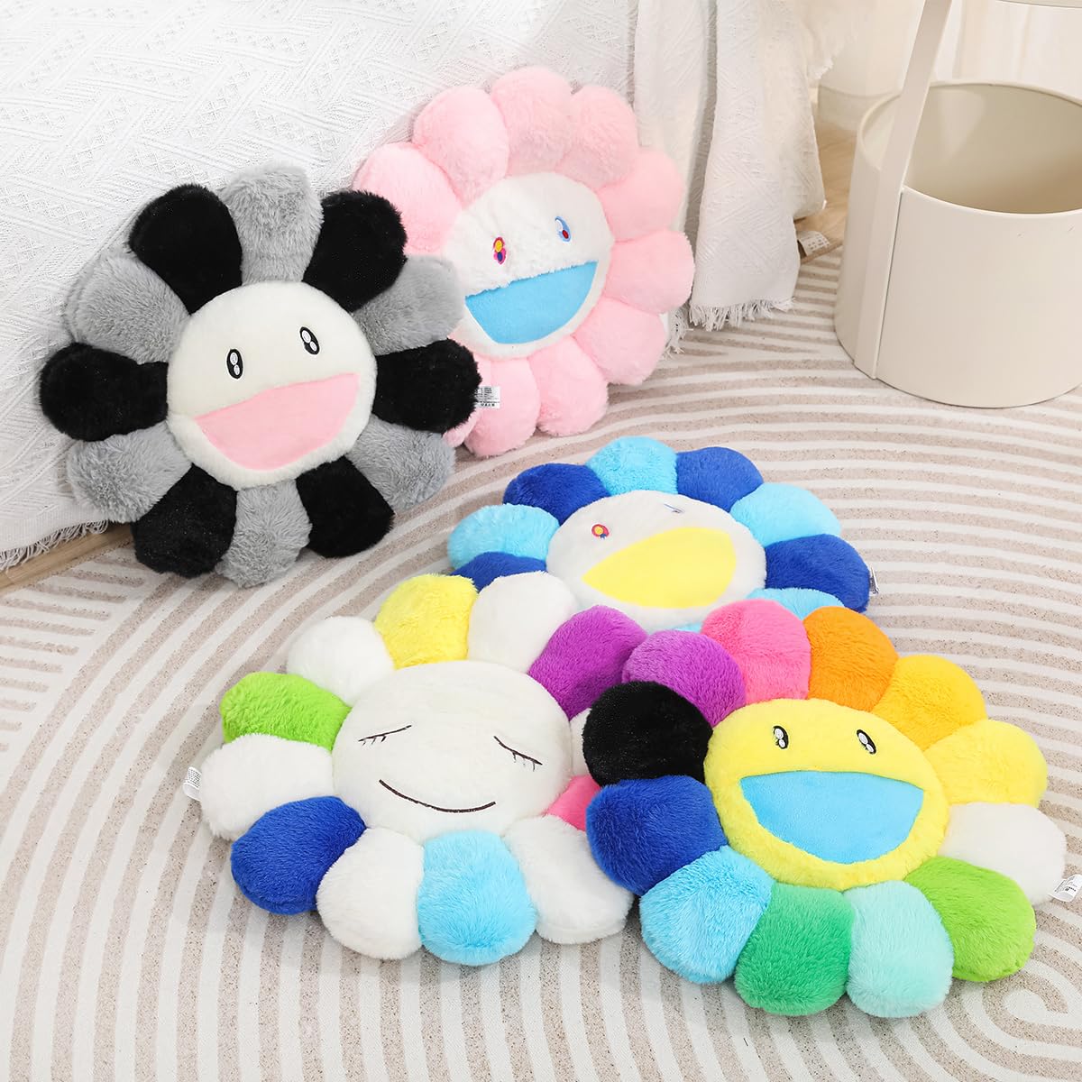 2 Pcs Smiley Face Flower Pillow for Room Decor