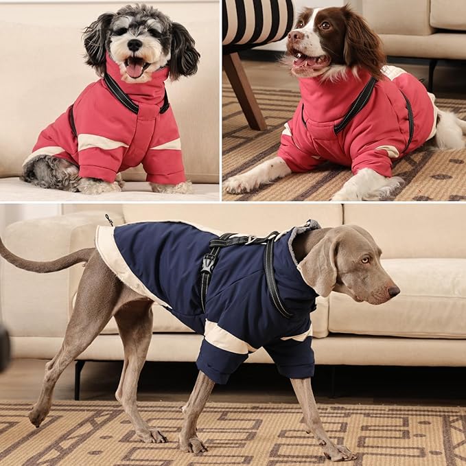 MIGOHI Snowproof Dog Jacket with Harness Reflective Small Dog Coat with Sleeves,Waterproof Fleece Winter Puffer Jacket for Dogs,Turtleneck Puppy Coats for Dogs Chilly Day,S,NavyBlue