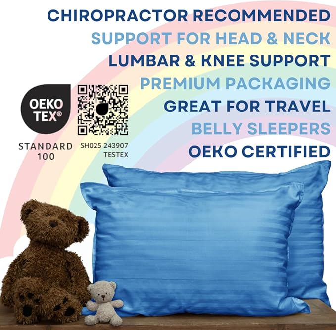 kinder Fluff Children Pillows (2-Pack) 17x26in– 300T Soft Cotton & Down Alternative – Hypoallergenic, Machine Washable, Ideal for Kids Ages 12+, Bed & Travel Use– Blue- XL