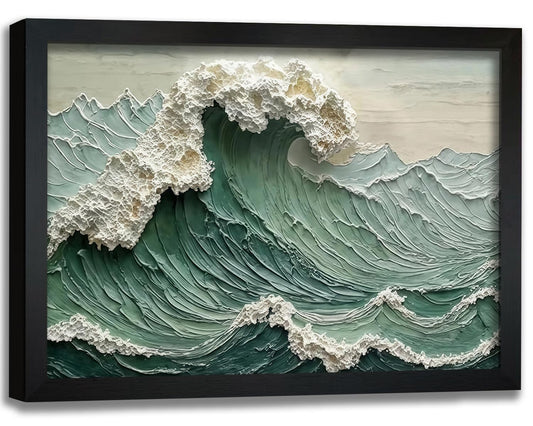 Framed 3D Textured Wave Wall Art Vivid Coastal Style Canvas Paintings Gallery Grade Ocean Art for Living Room Bedroom Dining Room 12x16 Ready to Hang