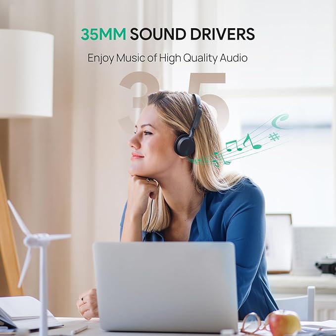 Yealink UH42 USB-C/A Headset with Microphone for PC Computer, Wired Headset Teams Certified, Noise Cancelling Mic, in Line Control, Mute Button, Cable Length 7.05FT, All Day Comfort