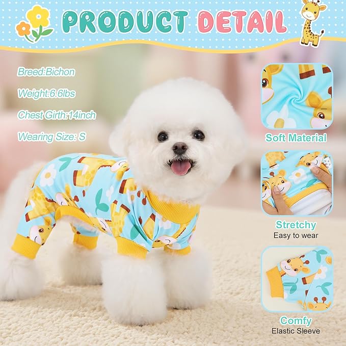 XPUDAC 4 Pieces Dog Pajamas for Small Medium Sized Dogs Stretchable Dog Pjs Soft Puppy Clothes Boy Girl Cats Pet Outfits, S