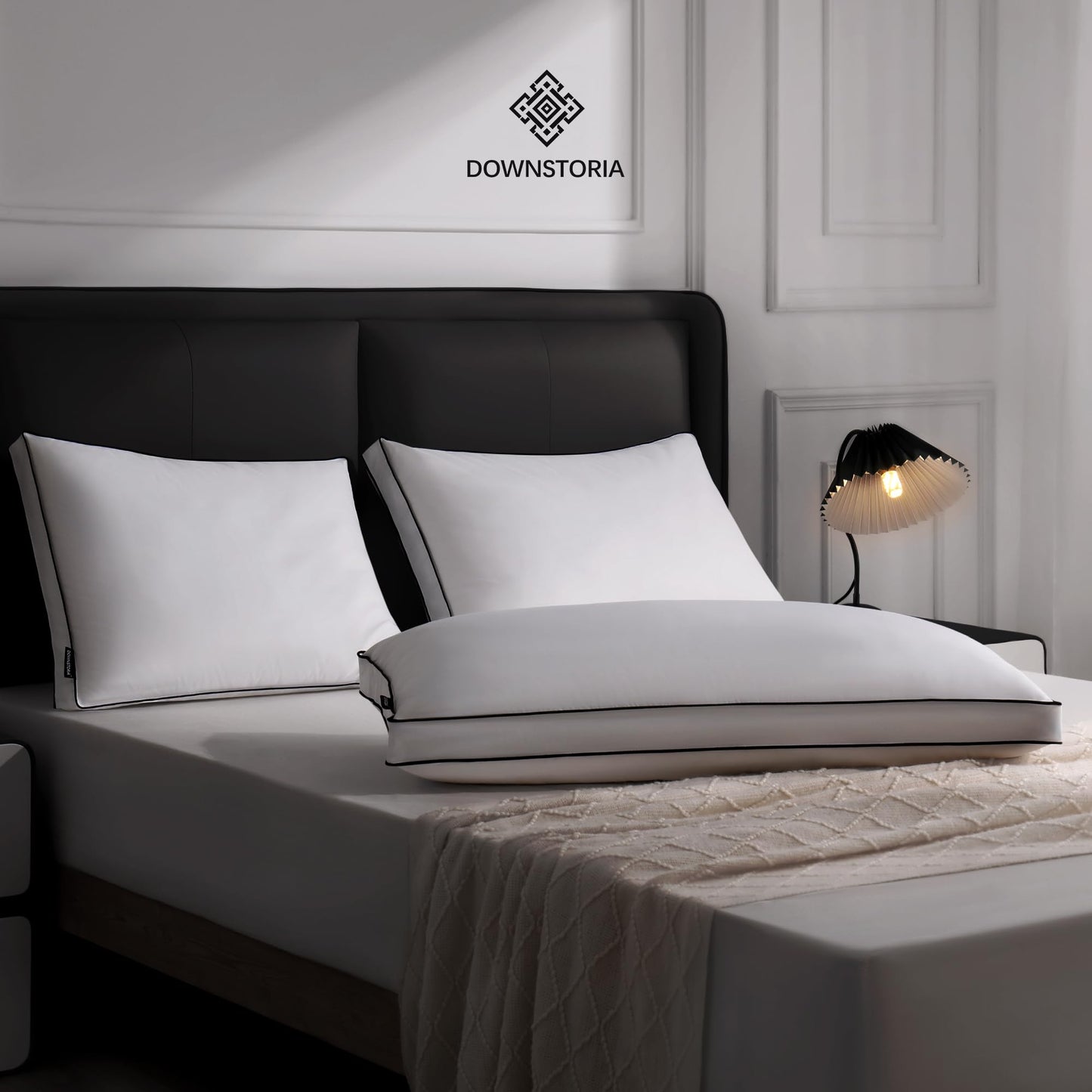 DOWNSTORIA Feather Down Pillows King Size Set of 2 with Gusset, Luxury Hotel Collection Bed Pillow 2 Pack, Down Surrounded Pillows for Sleeping, Soft Fluffy for Side, Back Sleepers 20x36 in.