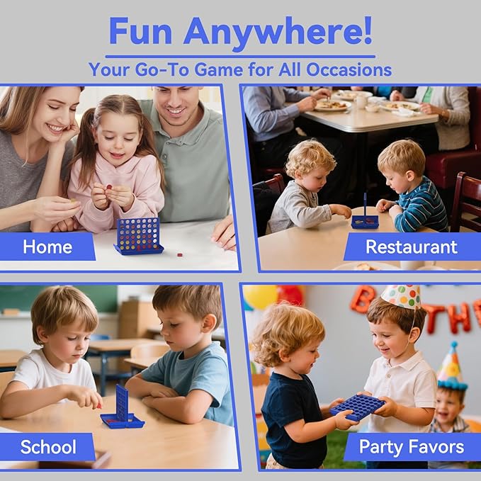2-Pack Mini Pocket Sized 4 in a Row Board Game for Kids Ages 3+, Perfect Travel Sized Classic Games for Planes and Cars, Fun and Engaging Match Four Game for Children Ages 3 to 8 Years Old