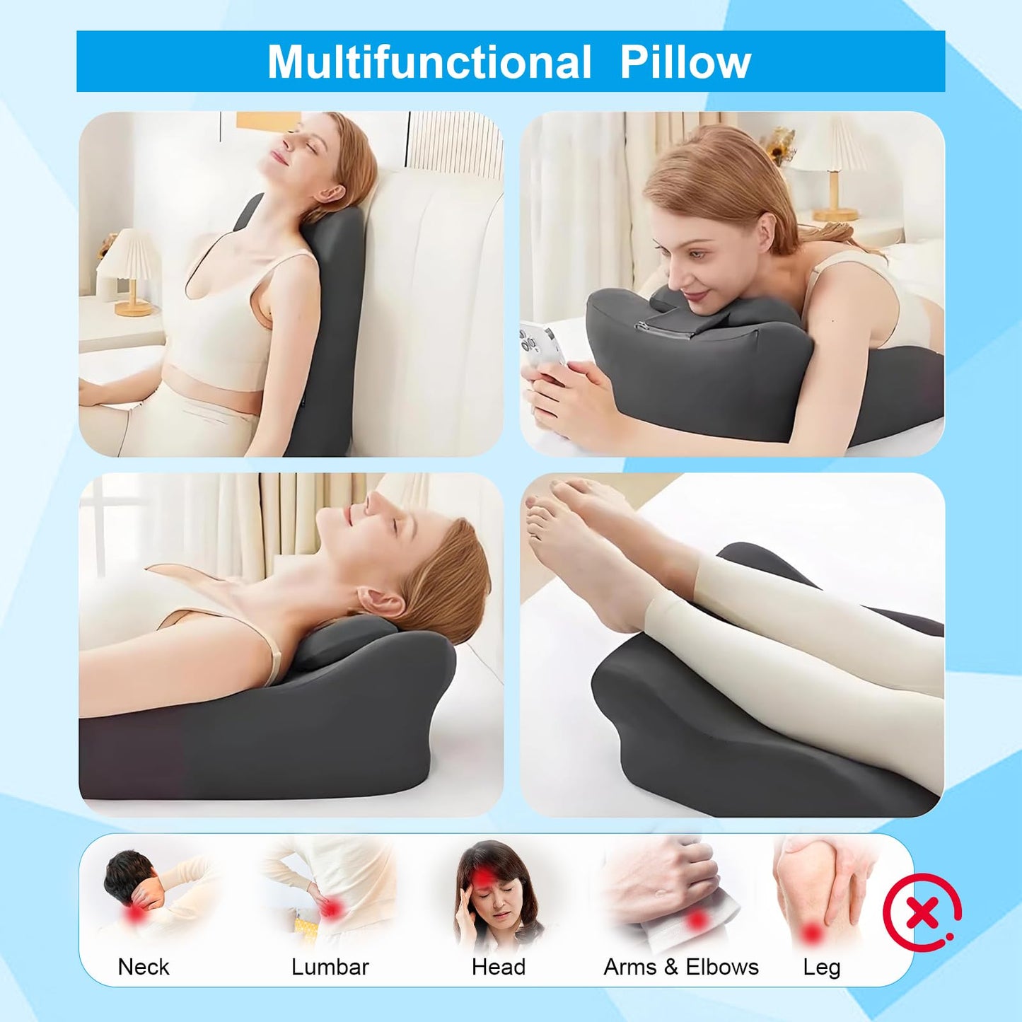 YSOGTDE Memory Foam Wedge Pillow for Sleeping, Reading and Back Support, Intimacy Pillow Ergonomic Bed Pillow for Acid Reflux, Back Pain Relief with Washable Cover- Dark Grey
