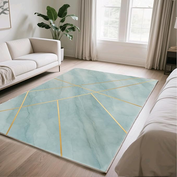 Minimalist Marble Rug - 6x9 Area Rugs, Abstract Line Marble Kids Rugs, Modern Geometric Area Rug, Washable & Non Slip Large Rug Home Decor