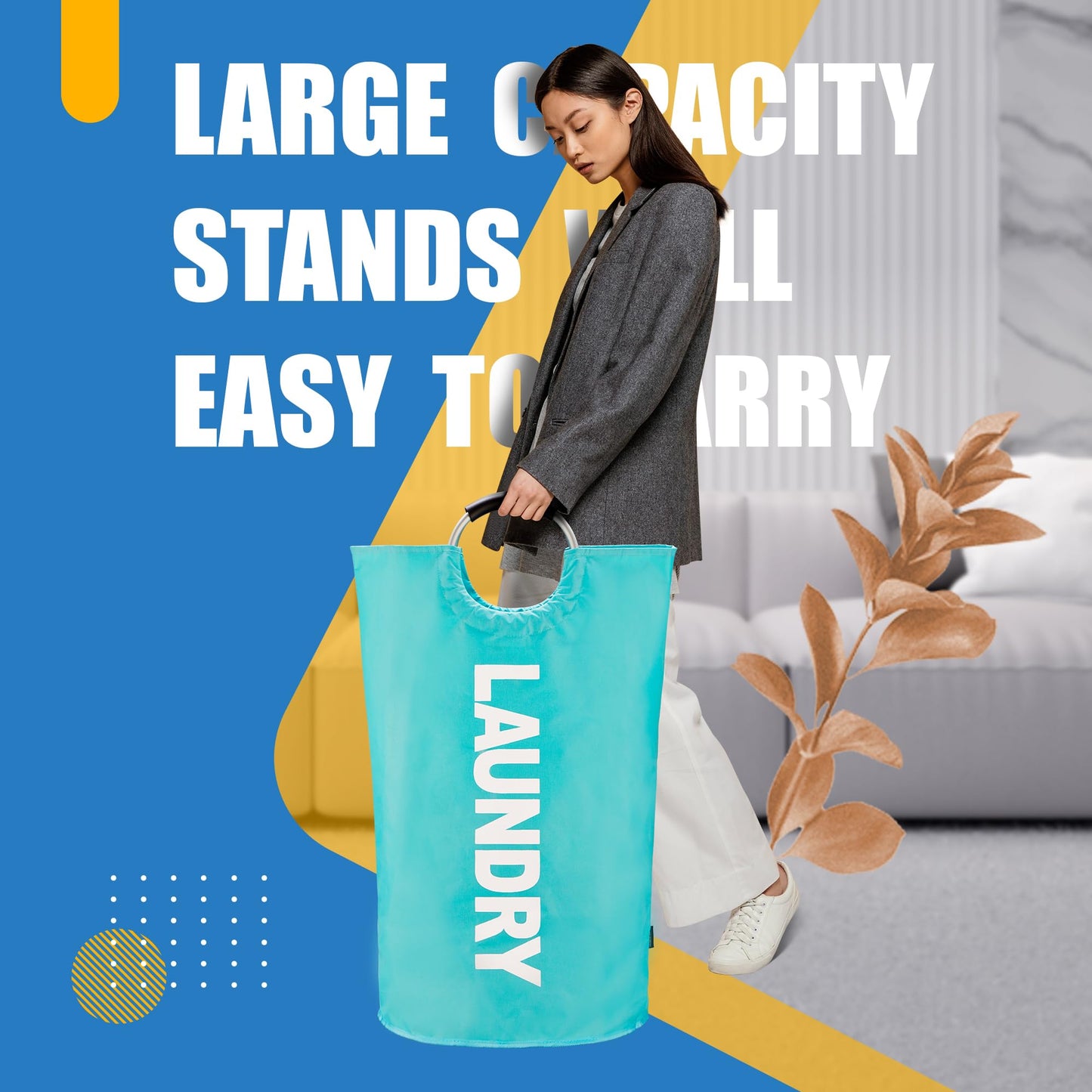 Caroeas 90L Laundry Basket (13 Colors), Waterproof Laundry Hamper, Laundry Bag with Padded Handles, Clothes Hamper Stands Up Well, Collapsible Laundry Basket Easy Storage