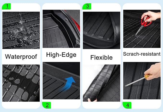 Wrangler Cargo Liners，Custom Fit Compatible with Jeep Wrangler 2011-2017 4-Door ＆ 2018 JK 4-Door All Weather Guard 3D Modeling Heavy Duty TPO Waterproof Rear Cargo Tray Trunk Floor Mat Protector