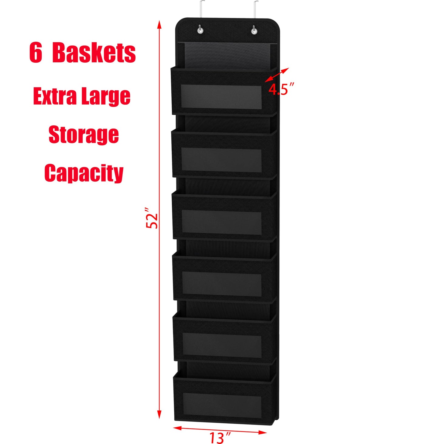 Simple Houseware 6 Clear Window Pocket Over Closet Door Storage Hanging Organizer for Bedroom, Bathroom, Pantry, Black