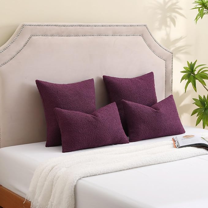 FUTEI Pack of 2 Purple Decorative Throw Pillow Covers 18x18 Inch Soft Cozy Solid Boucle Textured Cushion Case,Modern Home Decor for Couch Bed Living Room