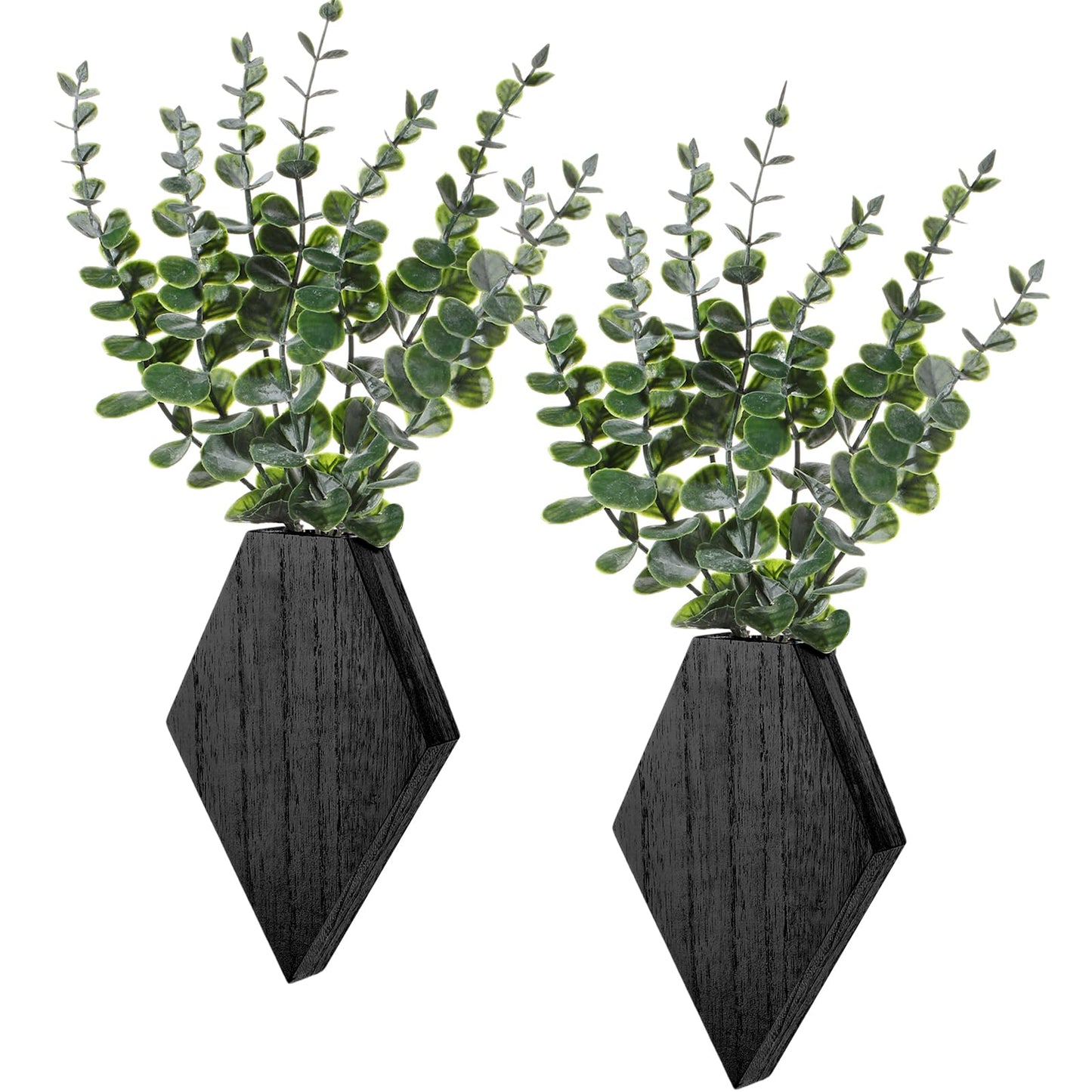 Chunful 2 Pcs Wooden Wall Planter Decor Hanging Fake Plants Greenery Flowers Holder Vase Boxes for Wall Bohemian Farmhouse Room Kitchen Office Indoor Decoration(Black,7.1 x 4.7 x 1.2 Inches)