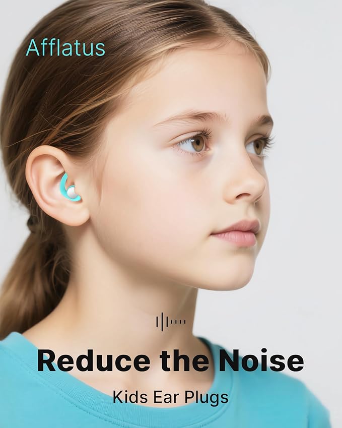 Afflatus Kids Ear Plugs for Sleeping and Small Ear Canls, Age 10-17, Comfort Earplugs for Small Ears, Sleep, Noise Reduction, Concerts, Reusable, Washable (Size S, Pairs*2)