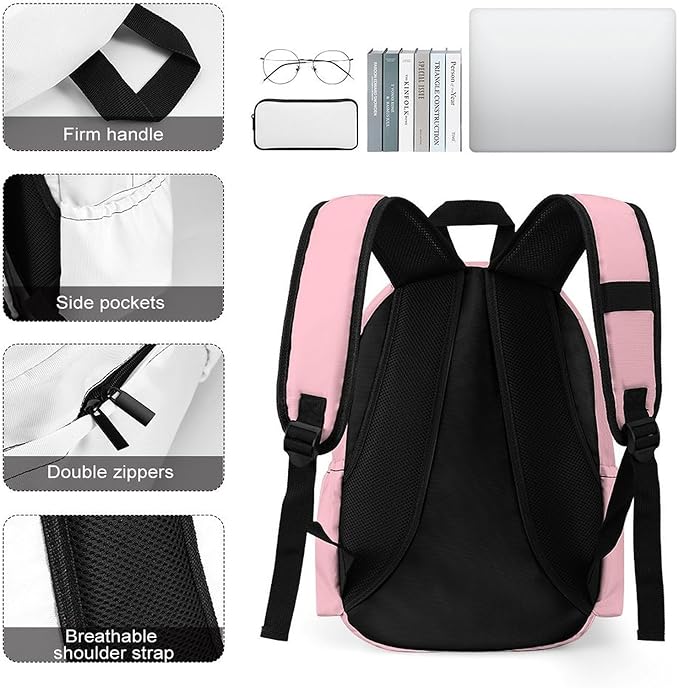 Pink Backpack Adult Travel Daybag for Women Men College Backpack for Vacation Hiking Camping Bag