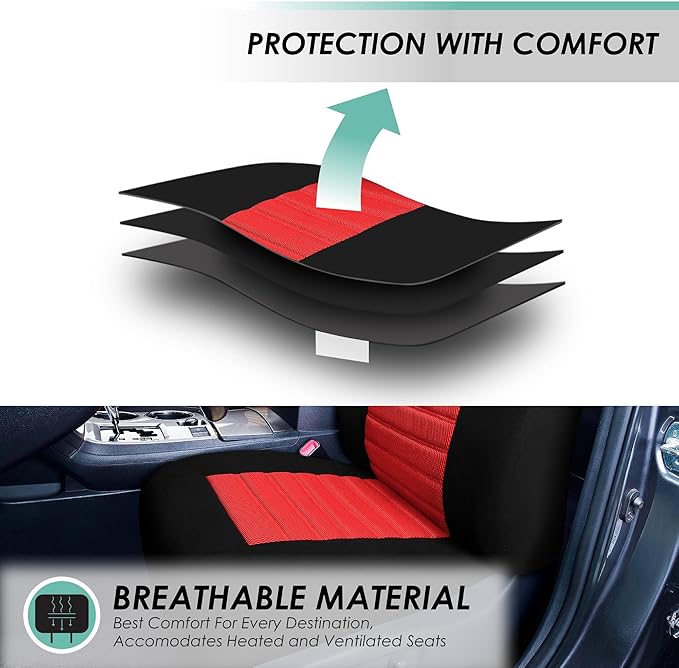 FH Group Automotive Car Seat Covers Rear Set Premium 3D Air Mesh Seat Covers, Airbag Compatible and Split Bench Cover Universal Fit Interior Accessories for Cars Trucks and SUVs - Red
