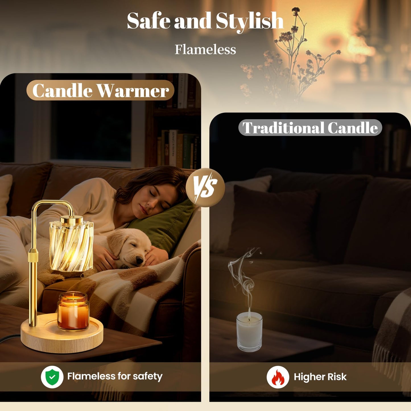 WarmEmbrace Candle Warmer Lamp with Adjustable Height& & Timer Dimmable Light, Gifts for Mom Women, House Warming Gifts New Home Bedroom Decor, Wax Melt Warmer for Jar Candles with 2 Bulbs/Gold
