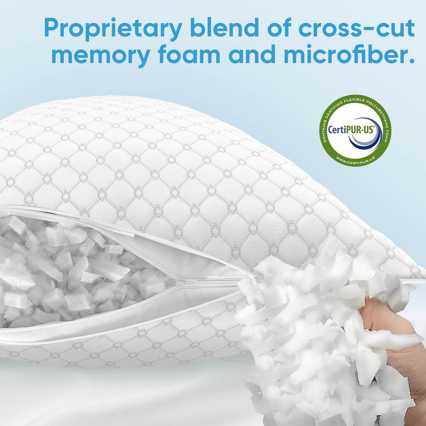 OAISZ Shredded Memory Foam Pillows, Cooling Bed Pillows Queen Size Set of 2 for Sleeping, Adjustable Firm Pillows for Side Back and Stomach Sleepers, Washable Removable Cover