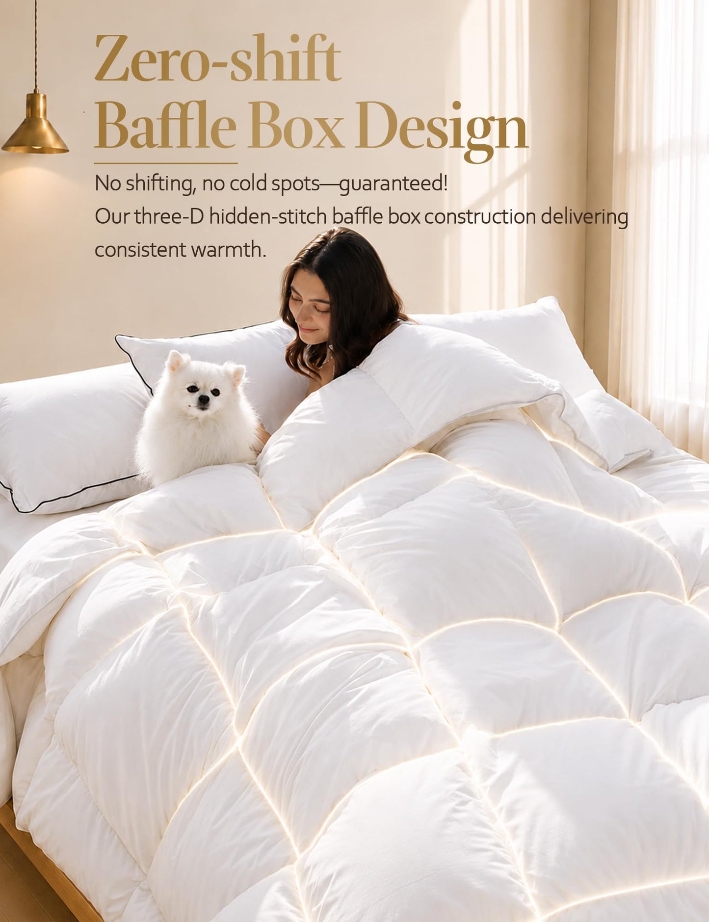 DWR Luxury King Down Feather Fibers Comforter, Ultra-Soft Cotton Blend Fabric, Medium Weight for All Season Hotel Style Fluffy Duvet Insert with Ties (106x90 Inches, White)
