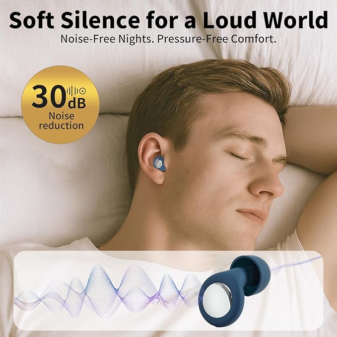 Ear Plugs for Sleeping Noise Cancelling, Ear Plugs for Noise Reduction with 8 Eartips, Reusable Noise Cancelling Ear Plug for Concerts - Blue, Silicone Hearing Protection Earplug 30db