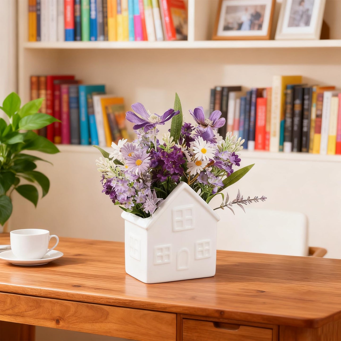 Hessessl Small Fake Flowers Plants, Mini Artificial Lavender Flowers Purple Daisy in Ceramic Pot, Faux Potted Plants for Centerpiece Table Decorations Home Office Bathroom Tabletop Spring Decor