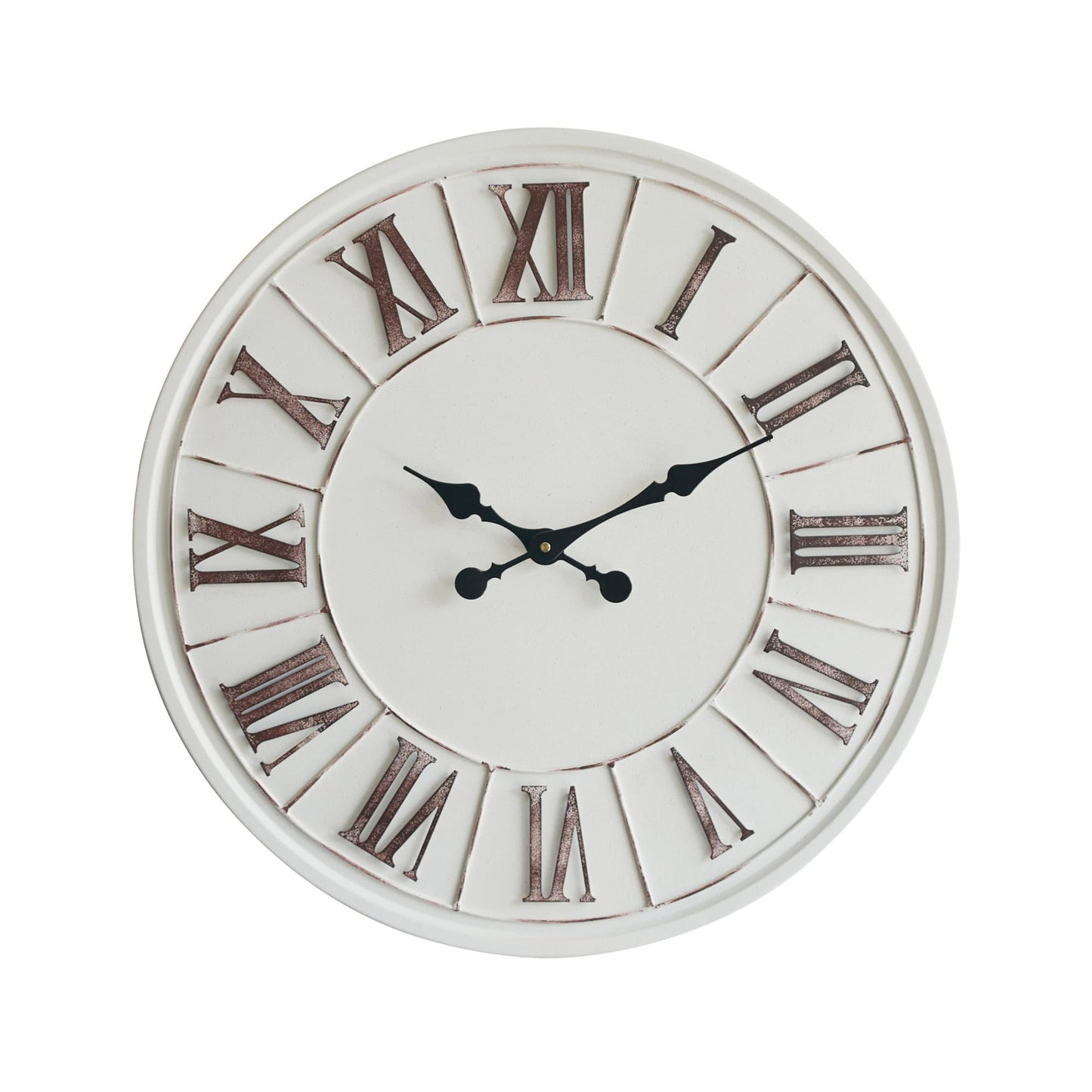 PILIHOME Large Farmhouse Wall Clock - 24 Inch, Rustic White, Distressed Roman Numeral, Metal Face, Battery Operated, Modern Farmhouse Decorative Wall Clock for Living Room Decor
