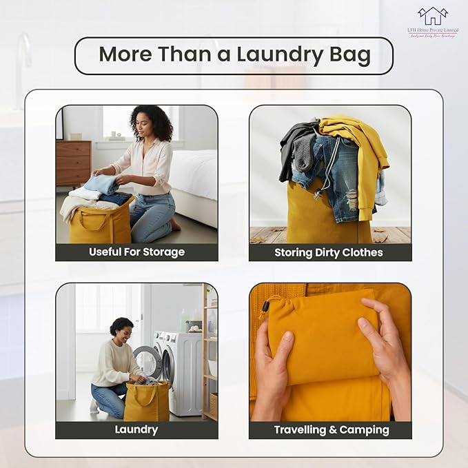 LFH Home Large Premium Cotton Canvas Laundry Bag with Drawstring and Handles Heavy Duty, Multi-Use, and Washable for Home, Travel, College or Storage 24x36 (Pack of 4)-Yellow