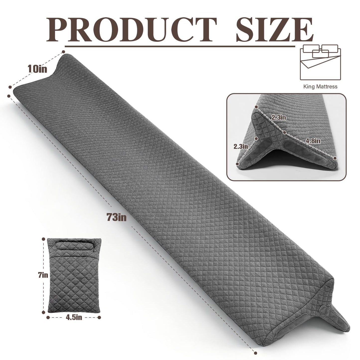 JZHLLA Triangle Bed Gap Filler King High Density Foam Headboard Gap Filler Pillow with 2 PCS Pockets and Removable Washable Cover, Prevent Items from Falling