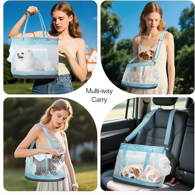 Dog Purse Carrier for Small Dogs, Cats - Dog Carrier Purse for Small Animals up to 22lbs, Collapsible Breathable Pet Carrier Sling for Outing Travel Vet-Light Blue