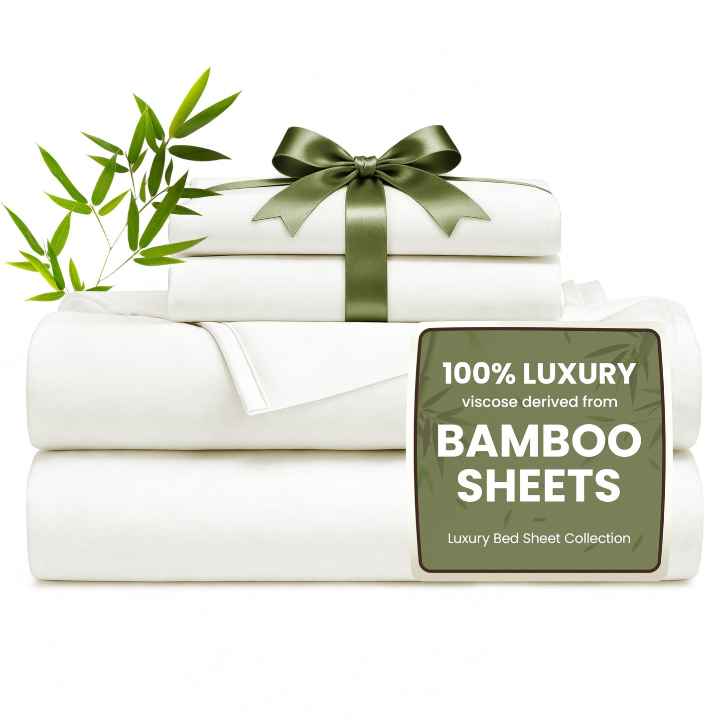 Love's cabin 4 Piece Queen Sheet Set, 100% Rayon Derived from Bamboo, Cooling & Breathable, Soft Silky Deep Pocket up to 16", Hotel Luxury Bedding for Hot Sleepers, White