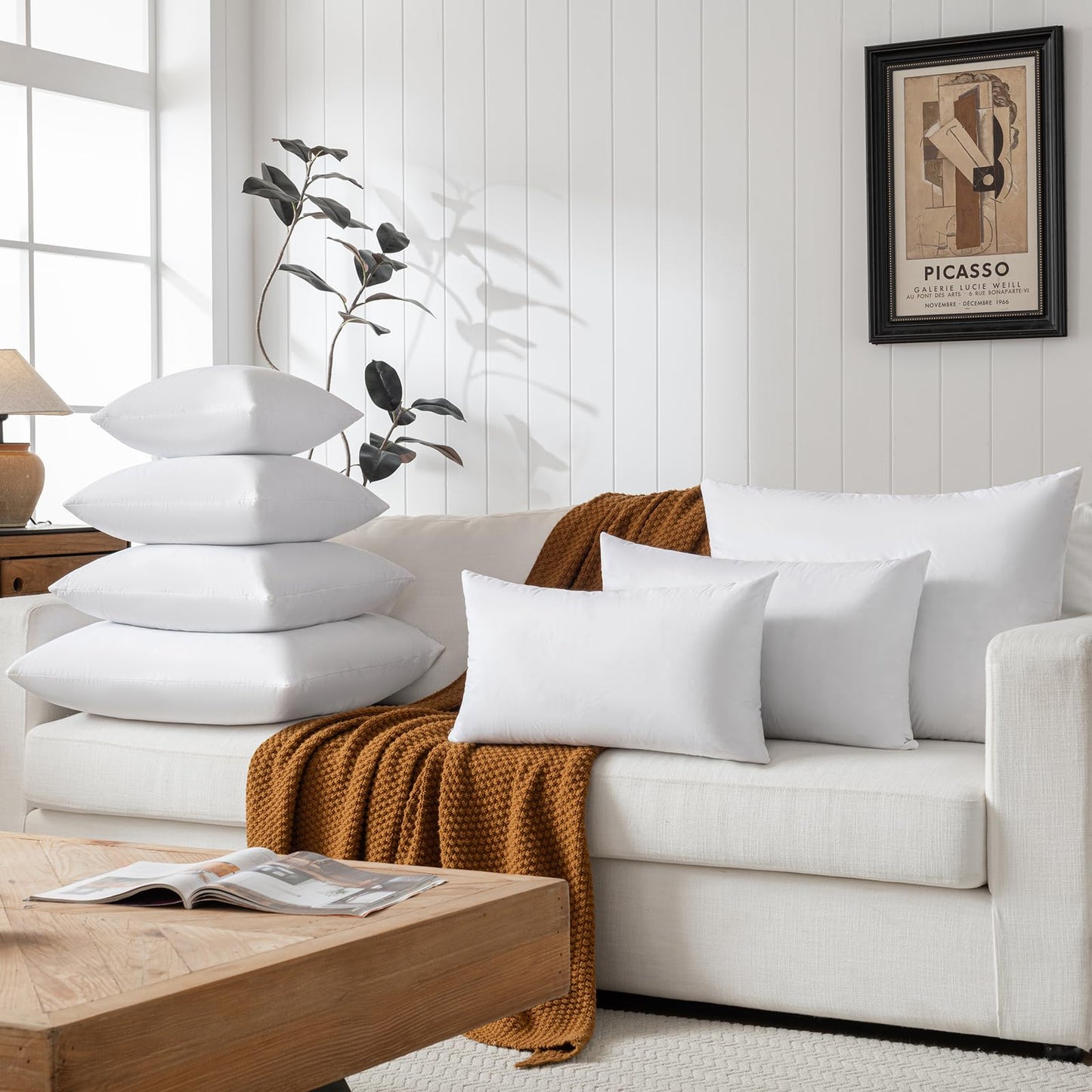 basic home® Hotel-Style Goose Feather Pillow Insert for Sofa & Bed - 100% Odorless & Plump Cushion Filler - 233TC Cotton with Inner Liner to Prevent Poking (18x18 Inch)