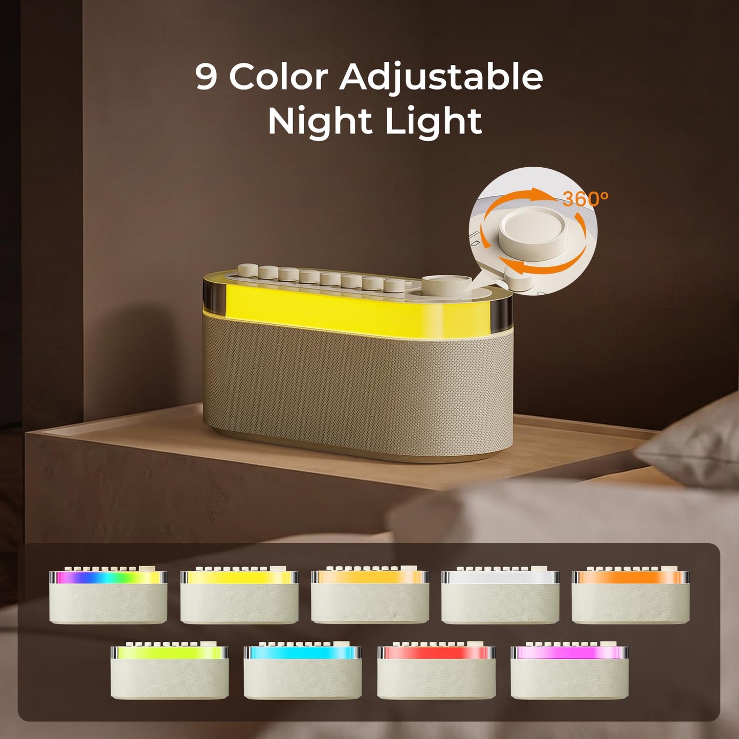 White Noise Sound Machine for Sleep with 256 Mixable Sounds & Bluetooth Speaker,3-in-1 Portable Sound Machine, 9 Color Adjustable Night Light, Automatic Timing & Rechargeable Battery for Adults Kids