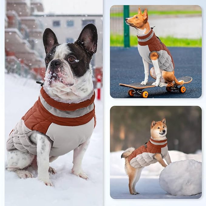 OUOBOB Dog Winter Jacket Cozy Reflective Waterproof Windproof Warm Pet Garment,Comfortable Cold Weather Fleece Apparel Outfits with Zipper Closure for Small Medium Large Dogs Puppy Walking,X-Small