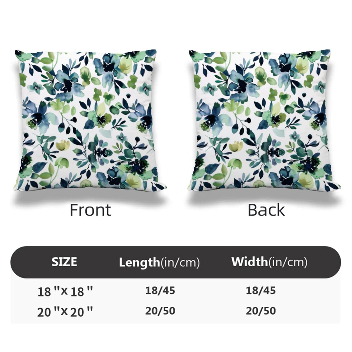 NOIRDAREL Spring Floral Pillow Covers 18x18 Inch Set of 2 Watercolor Sage Green Blue Flower Throw Pillow Cover Summer Floral Square Pillowcase Cushion Cases for Home Couch Bed Sofa